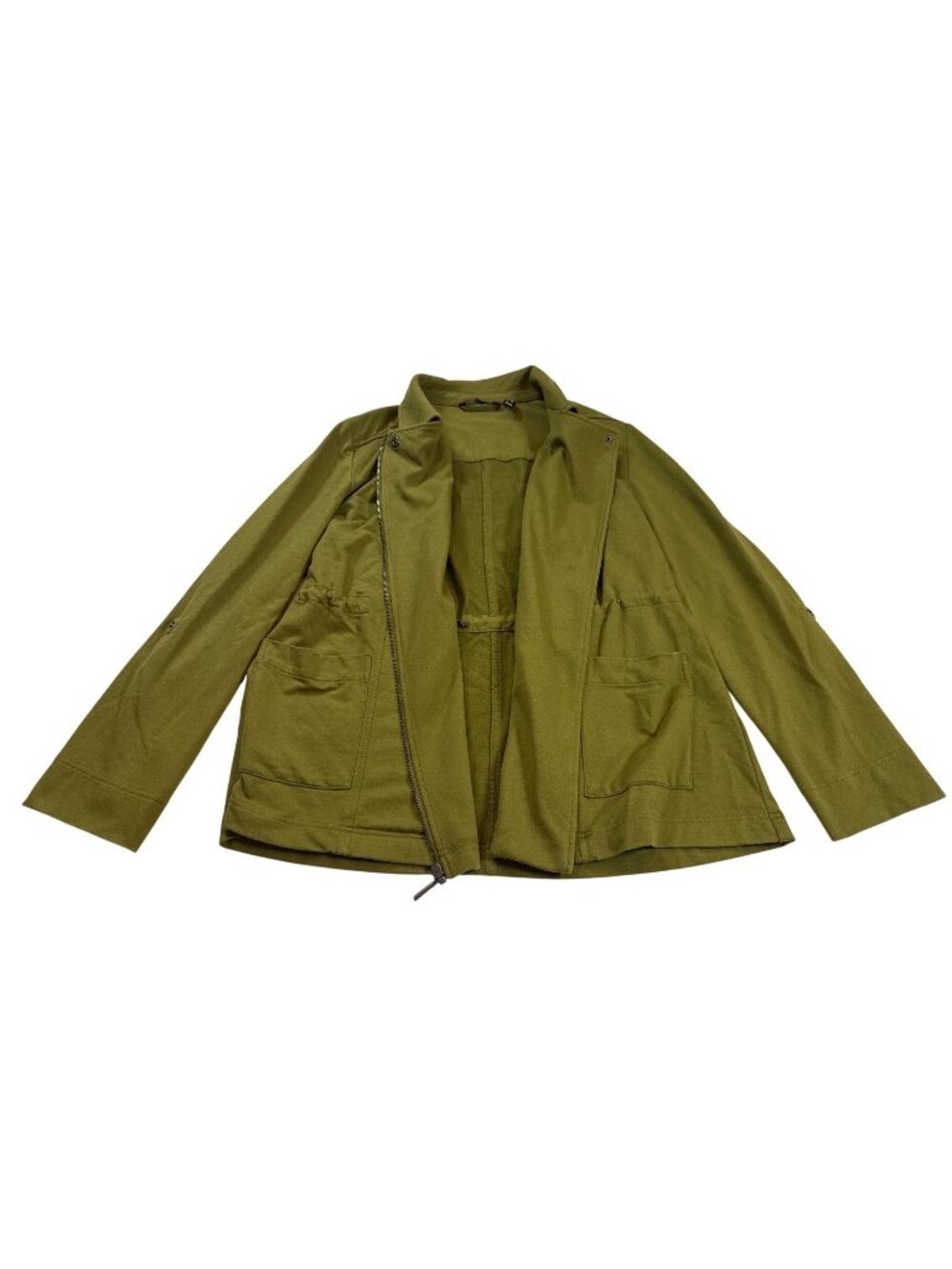 H By Halston Womens Olive Green Military Jacket S Pockets Zipper Closure (BB445)